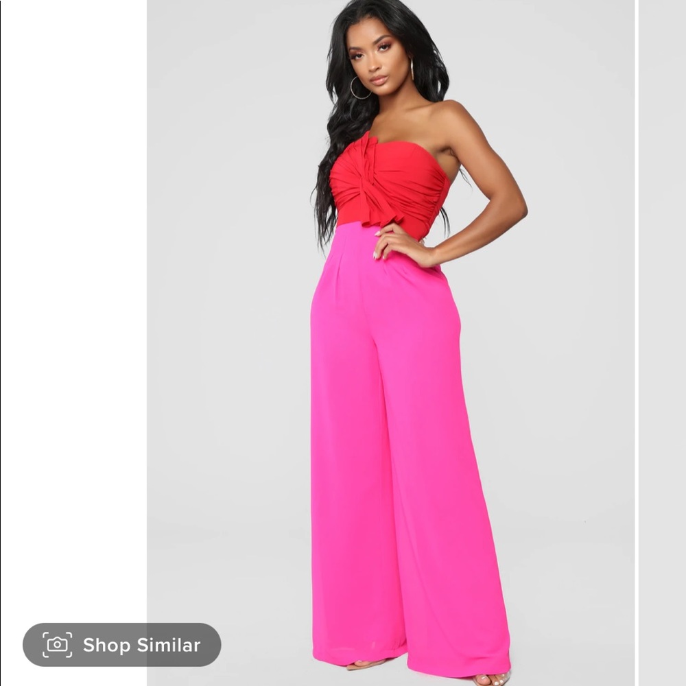 Pink/red strapless jumpsuit